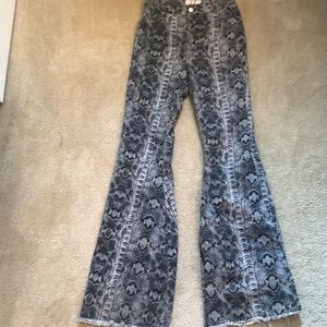 Free People Reptile Design Bell  Bottom Pants